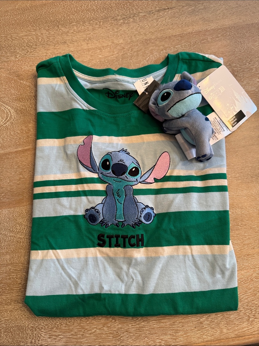 NWT Disney Stitch Striped Tee in Green and Light Blue w/magnetic Stitch - Large